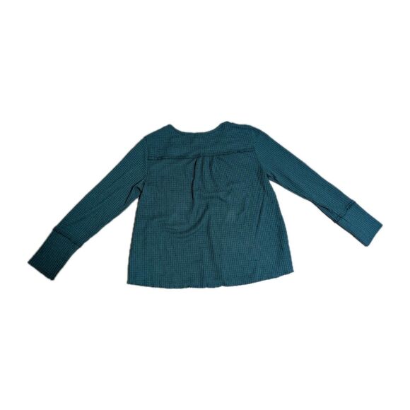 Anthropologie Henley Top Long Sleeve Waffle Knit top Turquoise/Tesl Size Large - Picture 2 of 7